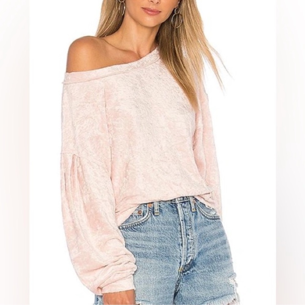 Free People Milan crushed velvet Layering Pullover Sweater In Pink blush